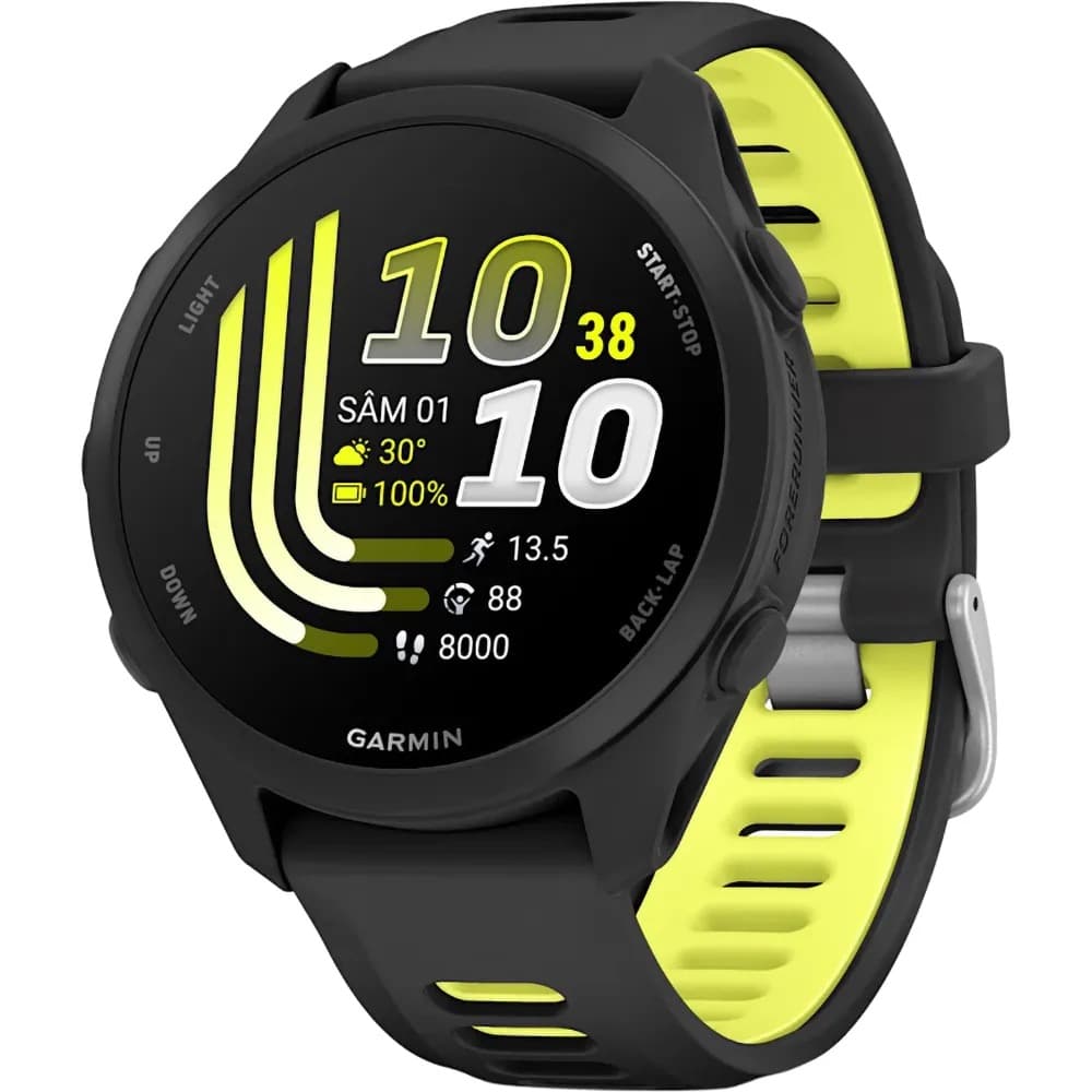 Smartwatch Garmin Forerunner 170, 43 mm, AMOLED, GPS, Android/iOS, Garmin Pay, curea silicon, Black/Amp Yellow — 1