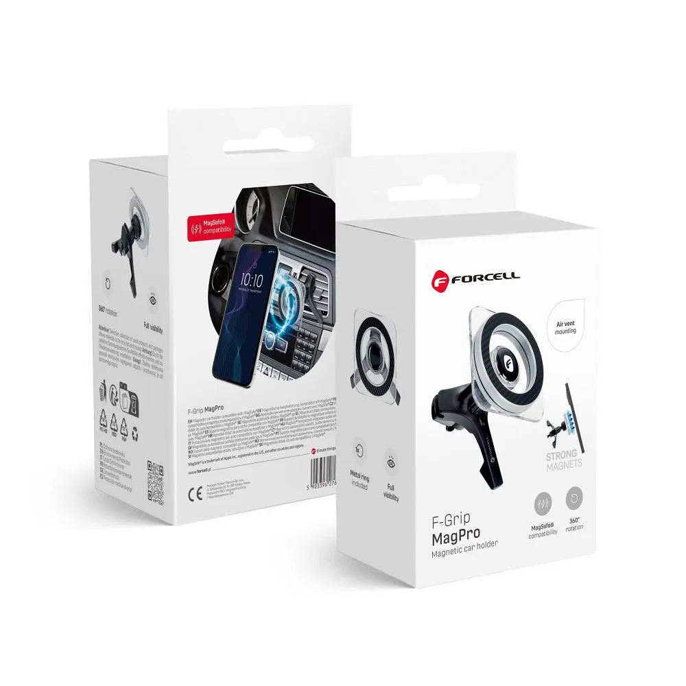 Suport auto magnetic FORCELL F-GRIP Mag Pro pentru orificiul de ventilație compatibil cu MagSafe negru