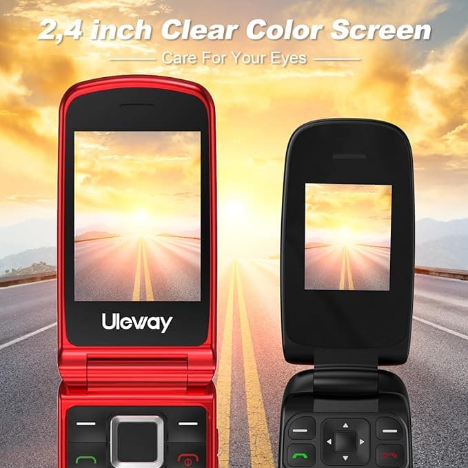 Telefon mobil cu butoane mari uleway pentru vârstnici, SIM gratuit, deblocat, cu clapă, telefon mobil pentru seniori, buton SOS, lanternă, cameră, difuzor Bluetooth, ușor de utilizat pentru seniori (2G-Roșu) — 2