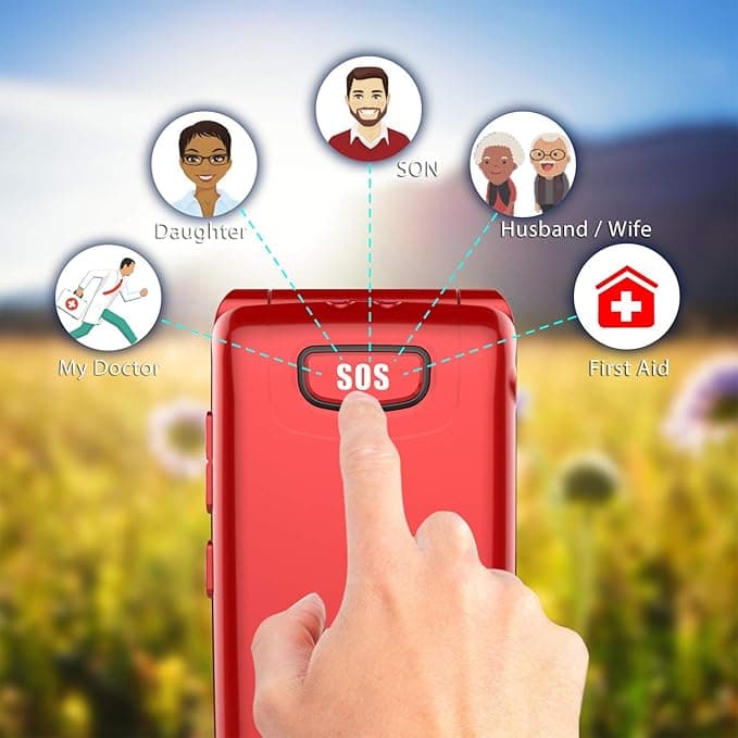 Telefon mobil cu butoane mari uleway pentru vârstnici, SIM gratuit, deblocat, cu clapă, telefon mobil pentru seniori, buton SOS, lanternă, cameră, difuzor Bluetooth, ușor de utilizat pentru seniori (2G-Roșu) — 3
