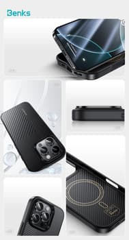 Carcasă Benks Montage Magnetic Armor Pro Kevlar cu ramă metalică  iPhone 15 Pro, neagră — 2