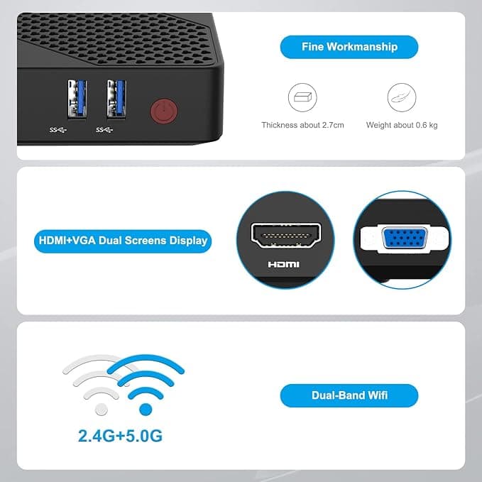 Mini PC MINIS FORUM fără ventilator, Windows 10, 4 GB DDR4 / 64 GB, procesor eMMC Intel Celoren N4020, mini computer desktop, conexiune HDMI și VGA, Wi-Fi Dual Band 2.4+5.0 GHz, BT, USB 3.0 * 3 — 2