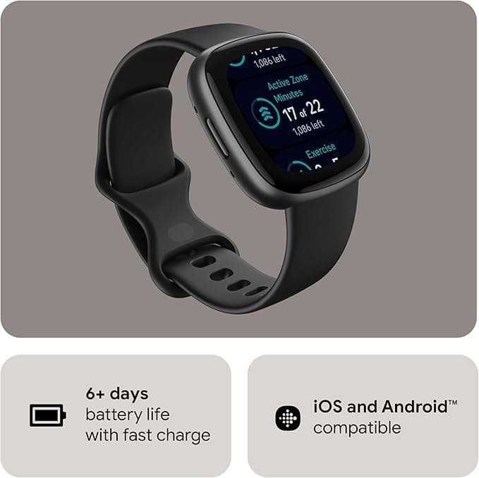 Fitbit Versa 4 Bundle (cu brățară sport) Ceas inteligent de fitness cu GPS încorporat și autonomie a bateriei de până la 6 zile – Compatibil cu Android și iOS. — 6