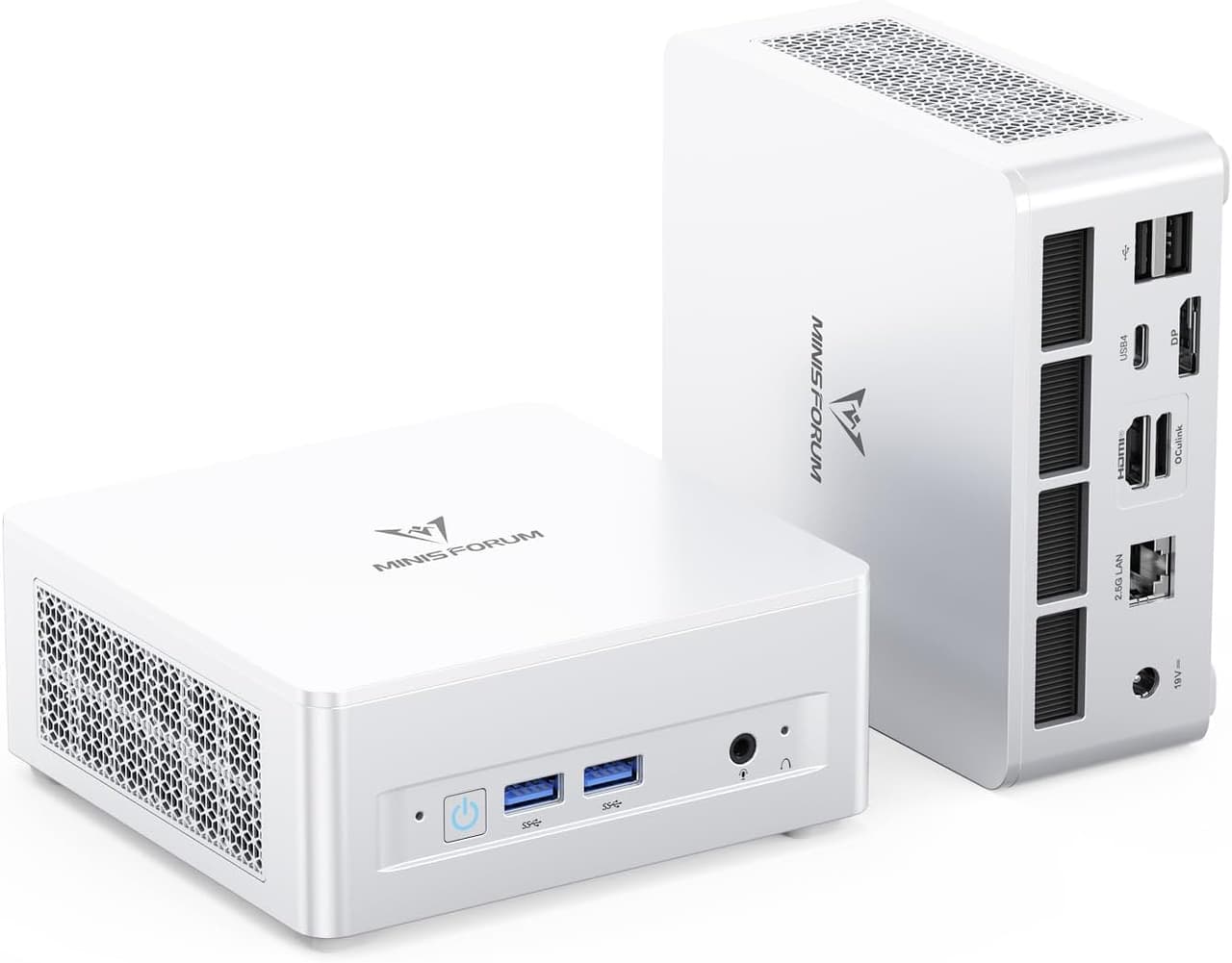 MINISFORUM UM880 Plus Mini PC Barebone AMD Ryzen 7 8845HS (8C/16T, Până la 5.1GHz), Mini Computere Fără RAM/SSD/OS, Ieșire Video HDMI/DP/USB4, OCuLink, LAN 2.5G, 5 Porturi USB, Grafică Radeon 780M — 1