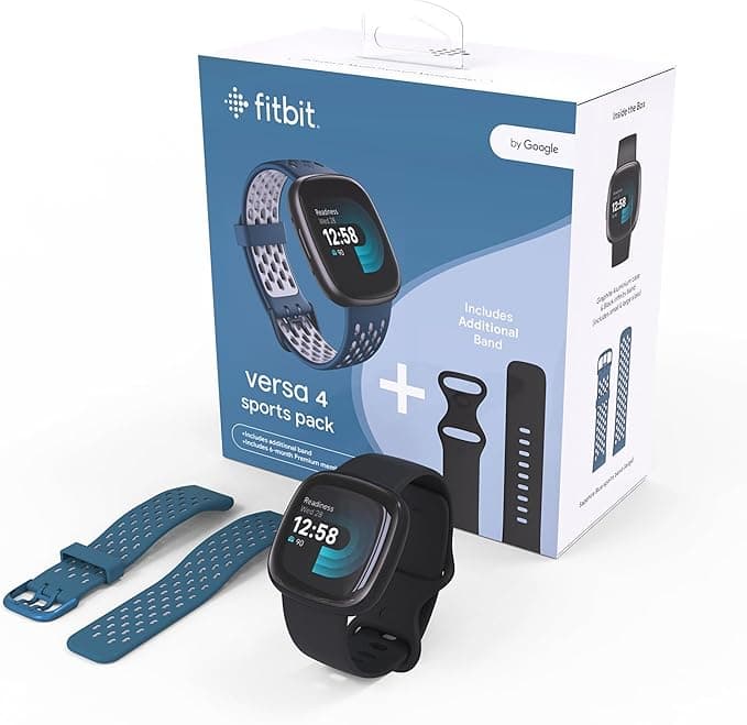 Fitbit Versa 4 Bundle (cu brățară sport) Ceas inteligent de fitness cu GPS încorporat și autonomie a bateriei de până la 6 zile – Compatibil cu Android și iOS. — 1