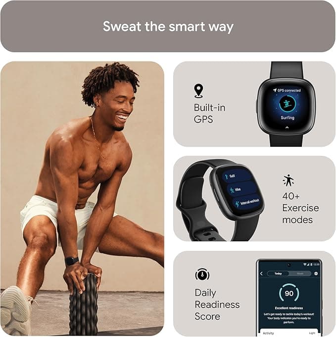 Fitbit Versa 4 Bundle (cu brățară sport) Ceas inteligent de fitness cu GPS încorporat și autonomie a bateriei de până la 6 zile – Compatibil cu Android și iOS. — 2