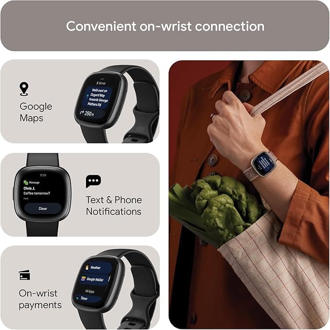 Fitbit Versa 4 Bundle (cu brățară sport) Ceas inteligent de fitness cu GPS încorporat și autonomie a bateriei de până la 6 zile – Compatibil cu Android și iOS. — 3