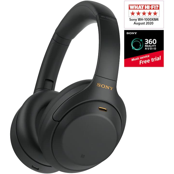 Casti Over the Ear Sony WH-1000XM4B, Wireless, Bluetooth, Noise cancelling, Microfon, Negru