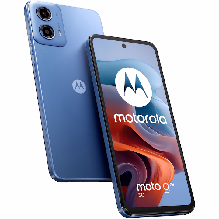 Telefon mobil Motorola Moto g34, Dual SIM, 128GB, 4GB RAM, 5G, Ice Blue