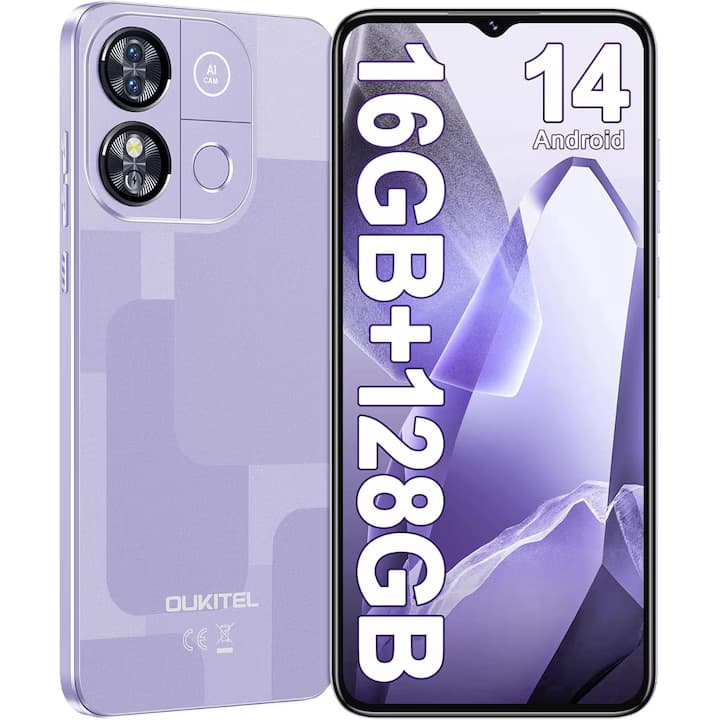 Telefon Mobil OUKITEL C57 PRO, 16GB RAM + 128GB ROM, Android 14, 6.52 inch, Baterie 4300mAh, 4G Dual SIM, Violet