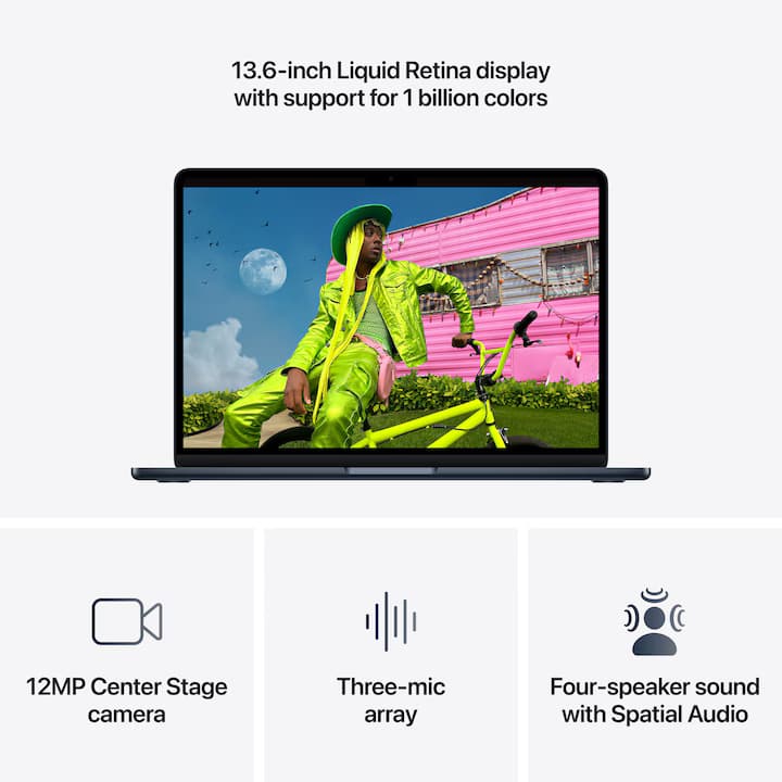 Laptop Apple MacBook Air 13" cu procesor Apple M5, 10 nuclee CPU, 10 nuclee GPU, 16 nuclee Neural Engine, 16GB RAM, 512GB SSD, Midnight, LAYOUT GERMANIA — 3